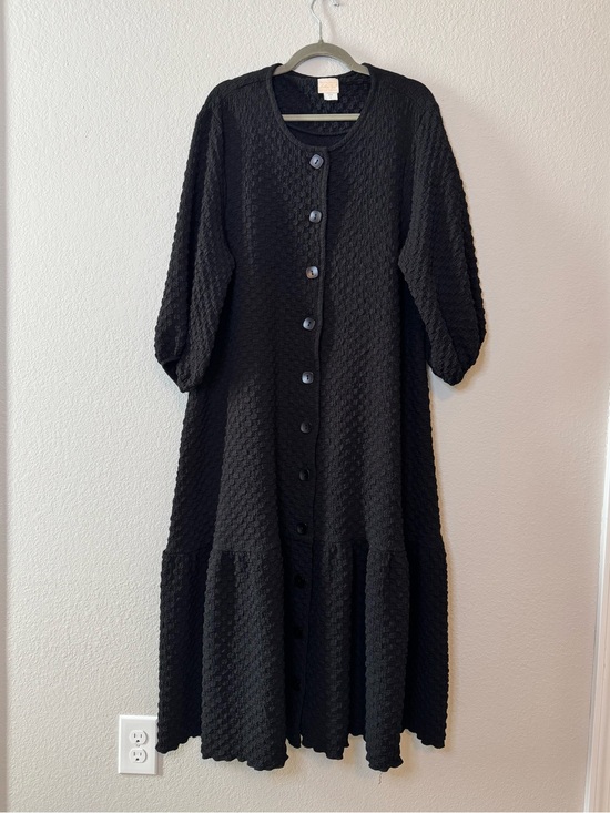 Zadie B'S Dresses & Skirts - Zadie B’s Black Hannah Textured Maxi Dress Button Front Ruffle Hem Size 2X